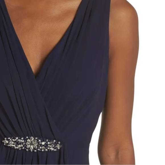 Eliza J Embellished High Low Chiffon Dress 10 Navy Blue - Picture 5 of 13